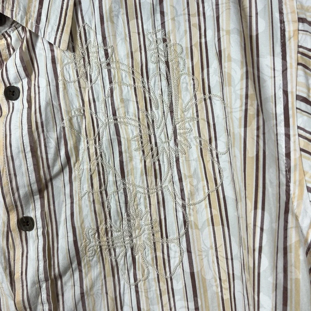 Margaritaville Short Sleeve Men XXXL Shirt White Brown Tan Striped Floral Cotton